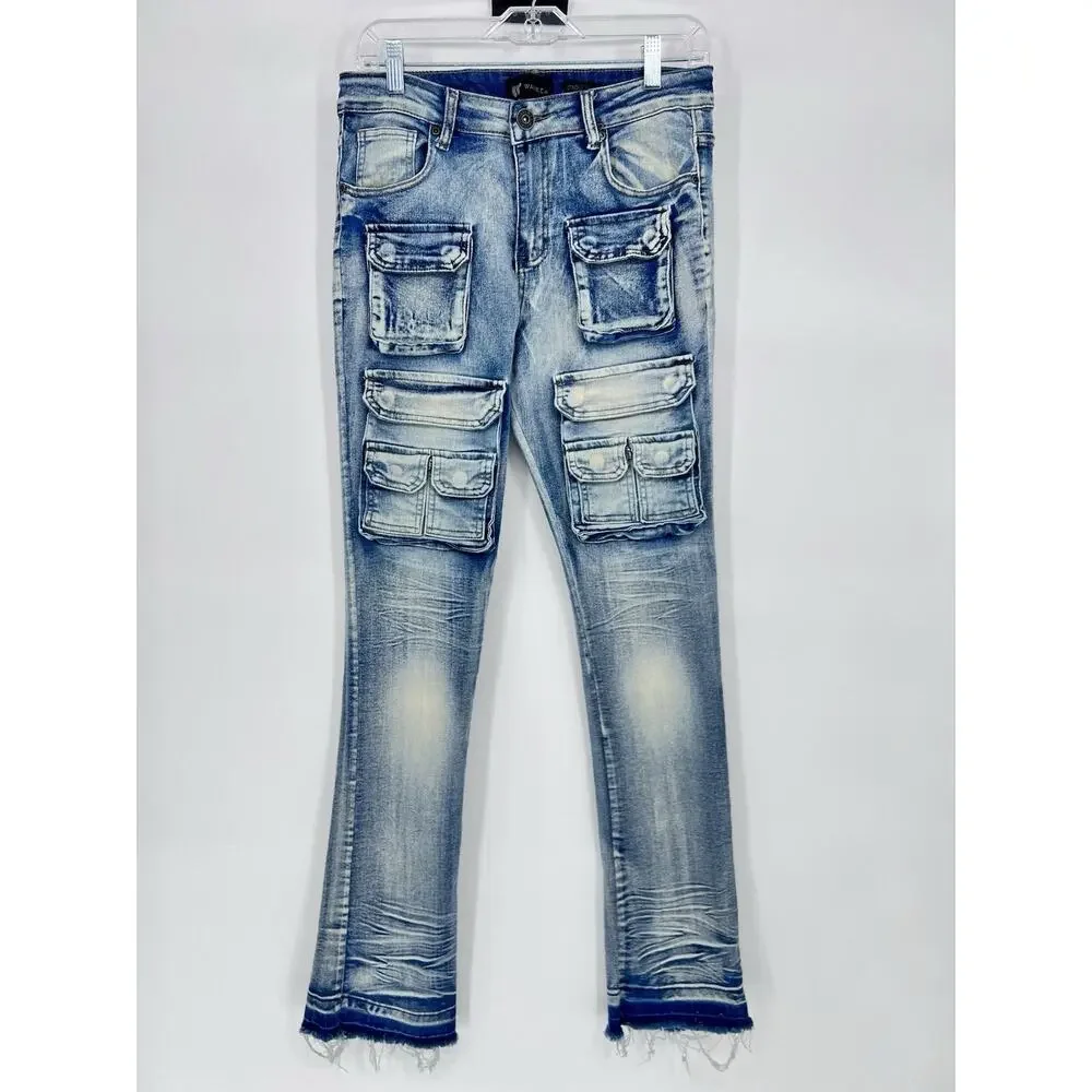 WAIMEA Boys Stacked Fit Cargo Jeans- Size 18 Vintage Wash